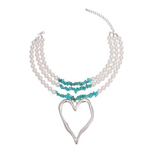 Collar con Colgante de Corazón de Perlas de Imitación de Varias Capas, Gargantilla de Fiesta para Mujer, Diseño Asimétrico, Origen Yiwu, Modelo X744 - Product Image 5