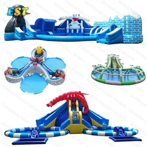 पीवीसी बच्चे खेल का मैदान विशाल पोर्टेबल आउटडोर स्विमिंग पूल मनोरंजन उपकरण के लिए स्लाइड के साथ inflatable थीम वाटर पार्क लैंड