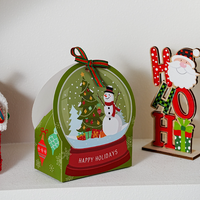 Boîte cadeau de Noël en forme de globe à neige, impression Joyeuses fêtes, design Père Noël et bonhomme de neige, boîte en papier avec ruban pour décoration de Noël