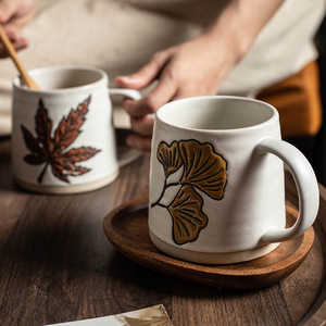 <b>Ceramic</b> Mug With Ginkgo Leaf Design Handmade Coffee <b>Cup</b> For Breakfast Or Tea - Product Image 1