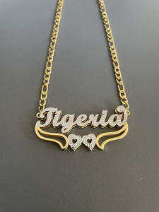 18k מצופה זהב נירוסטה שם מותאם אישית שרשרת תליון שכבה כפולה עם צבע כפול שרשרת פיגרו - Product Image 5