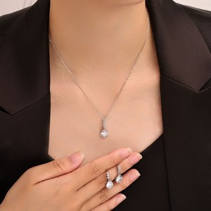 Ensemble de boucles d'oreilles et collier en forme de goutte d'eau, en alliage de cuivre, bijoux de mariage, mode de luxe - Product Image 2