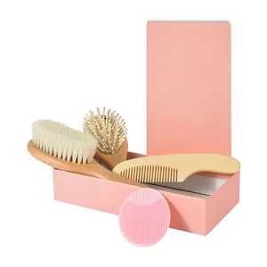 Professional free sample approved baby hair wooden brush baby comb and brush set