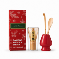 Kit Essentiel de Matcha : Fouet à Matcha en Bambou Fait Main de Qualité Barista Professionnelle avec Logo Personnalisé Gravé