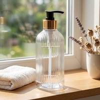 Bouteille Distributrice en Plastique Vide avec Logo Personnalisé, 400 ml, Rayures Verticales, Bouteille Pompe en PETG pour Emballage de Shampooing, Gel Douche, Lotion pour Hôtel
