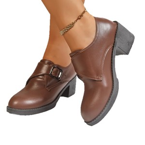 British <b>Style</b> Mid-Heel Flats for Women in Large Sizes Autumn New Retro Thick Heel Small Leather Shoes Wholesale - Product Image 5