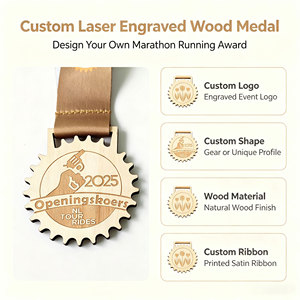 Médailles en bois gravées au laser avec logo personnalisé, fabriquées par Oneway Factory, porte-médailles de marathon personnalisé, médaille en bois - Product Image 2