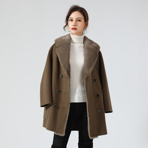 Chaqueta de abrigo de piel auténtica de invierno para mujer con Cuello de piel de visón Ins Hot Lady Over Size mezcla de lana abrigos de piel de visón Parka - Product Image 2