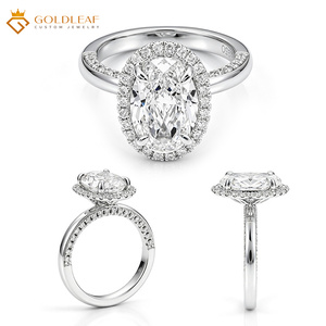Anillo de Compromiso y Boda de Oro Blanco de 10k, 14k, 18k con Diamante Cultivado en Laboratorio de Corte Ovalado de 1CT, 2CT, 3CT, Personalizado por Goldleafgem, con Certificado IGI - Product Image 1