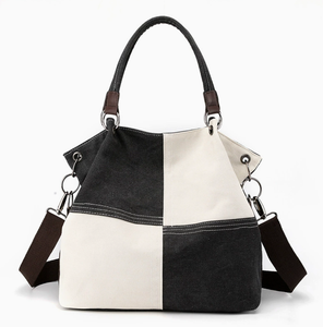 Canvas Shoulder <b>Tote</b> <b>Bag</b> Contrast Color Hobo Handbag Zipper Closure <b>Vintage</b> Women's Daily Travel <b>Bag</b> Two Straps Waterproof - Product Image 6