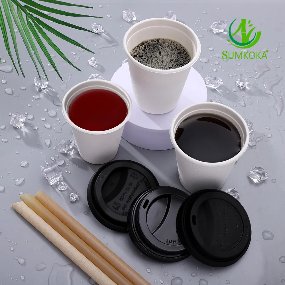 SUMKOKA Personalizado impresso 6-10 OZ compostável eco biodegradável tirar café descartável suco de cana bagaço copo com tampa