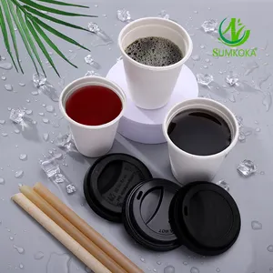 SUMKOKA Custom Printed 6-10 OZ Compostable Eco Biodegradable Take Away Disposable Coffee Juice Sugarcane Bagasse Cup With Lid