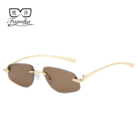 Lunettes de soleil rectangulaires sans monture, monture en métal doré, verres gris foncé UV400, confortables, légères, style minimaliste Y2K, pour hommes et femmes