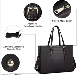 Sac fourre-tout pour ordinateur portable en cuir de qualité supérieure avec deux sangles et motif lettres, fermeture éclair, en polyester, mallette professionnelle pour le travail - Product Image 3