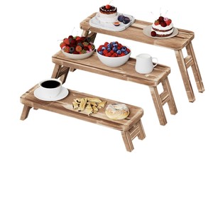Étagère à trois niveaux pliable en bois, couleur bois naturel, support rectangulaire pour desserts de fête, présentoir à cupcakes - Product Image 2