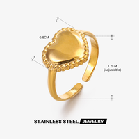 Bijoux romantiques en acier inoxydable de style français Anneaux ouverts réglables en forme de cœur plaqué or 18 carats pour femmes