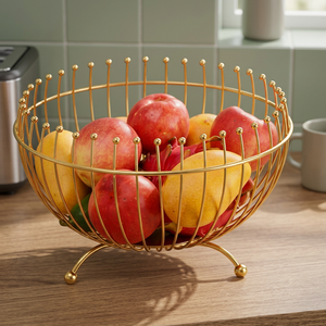 Golden Wire Fruit <b>Basket</b> Round <b>Metal</b> Storage Container Durable Kitchen Decor Modern Style - Product Image 4