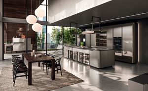 Mueble de Cocina Moderno de Acero Inoxidable con Puerta de Vidrio y Diseño de Isla Integrada para Hogar Contemporáneo - Product Image 2