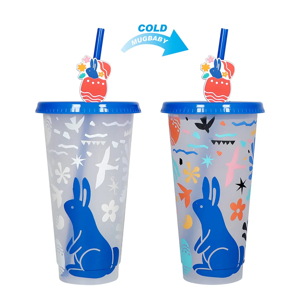 Tumbler in plastica a colori riutilizzabile per bambini Pp che cambia colore freddo coniglietto tazza regalo di Pasqua tazza