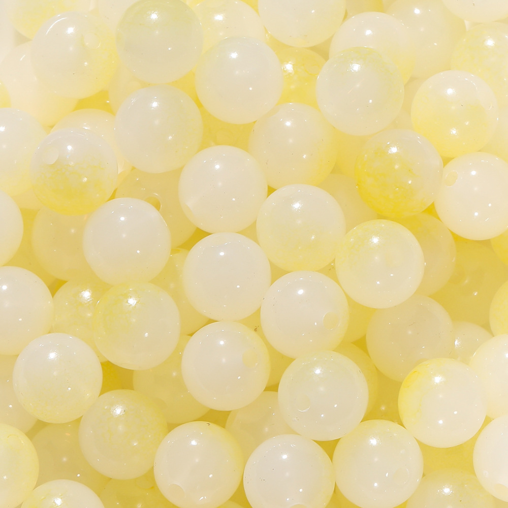Perles de verre imitation jade bicolores - jaune et blanc