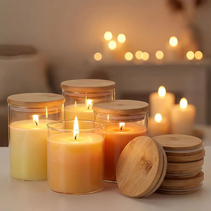 Vente en gros de pots à bougies en <span class=keywords><strong>verre</strong></span> transparent personnalisés de 7 oz (200 ml) avec couvercle en bambou, récipients <span class=keywords><strong>pour</strong></span> bougies <span class=keywords><strong>pour</strong></span> la décoration de la maison et la fabrication de bougies - Product Image 6