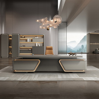 Bureau de direction moderne en panneaux MDF, extensible, grand format, avec bande lumineuse, design écologique et durable pour bureau à domicile, luxueux