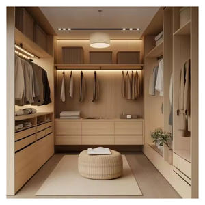 Promenade en bois véritable dans l'organisateur de placard Promenade dans la conception de garde-robe avec des lumières LED - Product Image 1