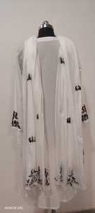Kurta en Chiffon Blanc Brodé et Gaufré à Motifs Floraux, Col Rond, Manches Trois-Quarts, Blouse Longue pour Femme, Tenue Décontractée Printemps - Product Image 5