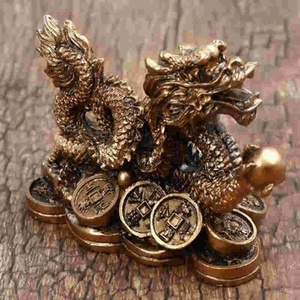 Statue de dragon doré du <span class=keywords><strong>zodiaque</strong></span> chinois, en aluminium, murale, mobile, décoration de bureau à domicile, Feng Shui, 2 pièces, YLM3005 - Product Image 3