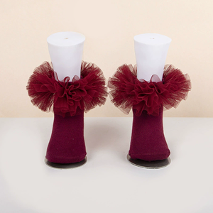 थोक फ्फी फ्राली राजकुमारी पोशाक मोजे नवजात शिशु बच्चे को गुलाबी सफेद रफले बिग फीता राजकुमारी मोजे - Product Image 3