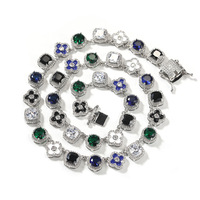 Collier Hip Hop en laiton plaqué or pour hommes et femmes, zircon cubique glacé, trèfle à quatre feuilles, diamant, fleur, chaîne à la mode