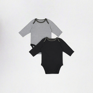 Infant <b>Long</b> <b>Sleeve</b> <b>Bodysuit</b> 2 Piece Romper Set Grey <b>Black</b> Snap Closure for Baby - Product Image 3