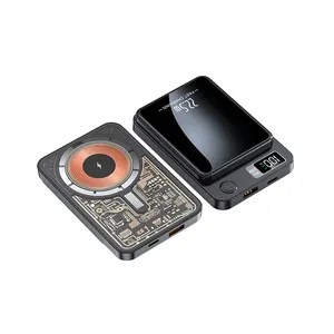 新しいデザインの透明な磁気パワーバンク10000mAhLEDディスプレイワイヤレス15w PD 20W USB-C iPhone用急速充電バッテリーパック