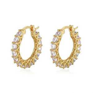 SE393 14K Gold Plated Cartilage Piercing Earrings 925 Sterling Silver Small Hoop Earrings Cubic Zirconia Hoop Earrings for Women