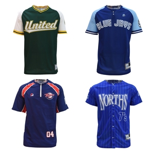 Vente en gros de t-shirts PURE à col en V personnalisés, 2 boutons, impression classique par sublimation, chemises en jersey de baseball boutonnées, tenues uniformes - Product Image 1