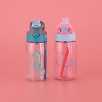 Bouteille en plastique sans BPA de 450 ml avec couvercle à rabat et paille, design mignon de dessin animé, caractéristiques thermiques pour les enfants d'âge scolaire, boisson directe