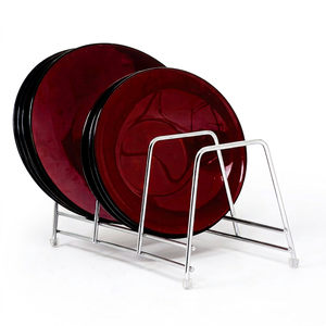 Étagère à assiettes en métal à un seul niveau, support de rangement de cuisine sur pied, design moderne, durable, assiettes rouges incluses - Product Image 6
