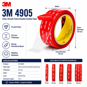 เทปกาวสองหน้า VHB4905 หนา 20mil 0.5 มม. อะคริลิคโฟม กันน้ำ ไม่ทิ้งคราบ สำหรับติดโลหะ กระจก และป้ายโฆษณา ขายส่ง - Product Image 3