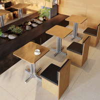 Ensemble de salle à manger de style minimaliste pour café, table carrée en placage de bois, chaise en bois avec coussin en PU pour café de desserts