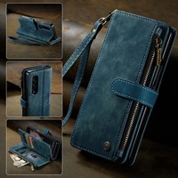 Dompet multifungsi bagus casing kulit Retro sandaran tempat kartu ritsleting tas ponsel saku untuk Samsung Galaxy S22 Plus Ultra