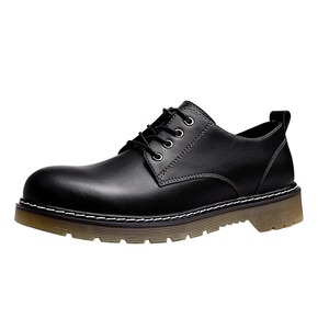 Men's shoes 2026 new style <b>black</b> genuine leather <b>work</b> <b>boots</b> low heel stylish British style big-head casual leather trendy shoes - Product Image 5