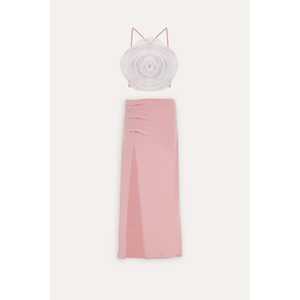 Powder Pink Detail 2-Piece <b>Short</b> <b>Set</b> Summer Outfits with Above Knee Length <b>Shorts</b> <b>and</b> <b>Top</b> - Product Image 2