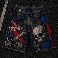 DiZNEW Streetwear Short en jean baggy imprimé crâne pour homme, style Y2K Grunge, déchiré, fabricant de vêtements OEM BSCI