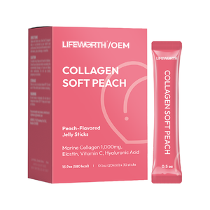 LIFEWORTH Bâtonnets de Gelée Peptides de Collagène Marin à Faible Poids Moléculaire Goût Pêche Douce avec Vitamines et Acide Hyaluronique - Product Image 1
