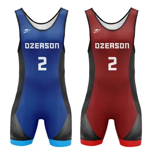 Low price wholesale polyester men wrestling suit custom personalised red and blue wrestling singlet
