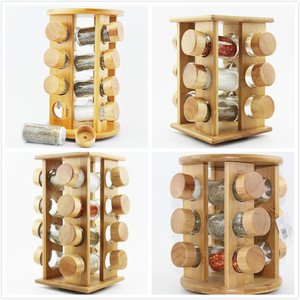 Estante para condimentos de bambú de <span class=keywords><strong>4</strong></span> capas con tapa de madera, estante circular para cocina, restaurante, estante para especias, Base giratoria, soportes y estantes de almacenamiento - Product Image 1