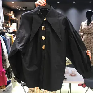 South Korea 2021 frühling und herbst neue temperament sharp winkel revers mode zugeknöpft Korean stil langärmliges hemd top