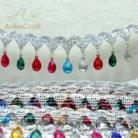 Accessoires de couture DIY pour vêtements : Ruban de dentelle pour chapeau, Strass en goutte, Diamants, Dentelle à franges à paillettes pour costumes et robes
