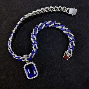 Otras Prendas de Vestir, Colgante Cuadrado de Piedras Preciosas Coloridas a la Moda, Joyería Unisex Hip Hop con Cadena Cubana Completa, Chapado en Oro - Product Image 5