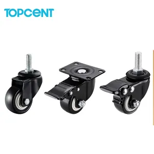 Topcent mini roda giratória para móveis, mini castor de baixo preço com rotação manual para móveis 1.5/2/2.5/3 polegadas pp 25mm preto